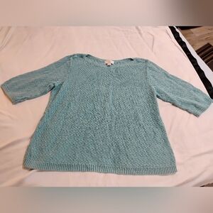 CJ Banks Aqua Scoop Neck Knit Sweater with Shoulder Buttons